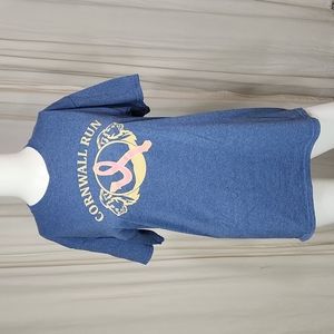 🌴"Cornwall Run" Unisex Breast Cancer Heathered Blue Medium Tee Shirt
